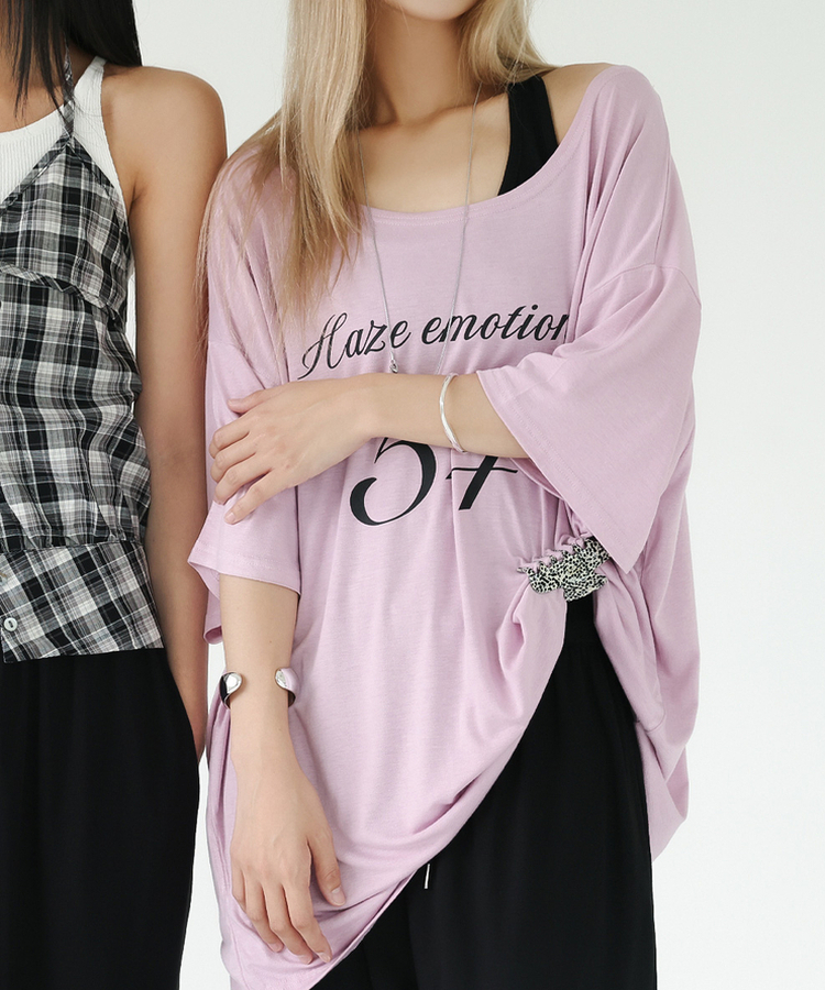 オフショルダーレタリングTシャツ(6color) LAVENDER PINK