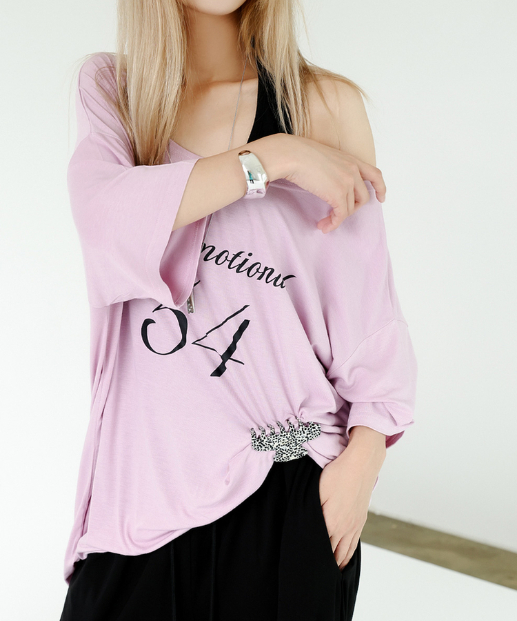 オフショルダーレタリングTシャツ(6color) LAVENDER PINK