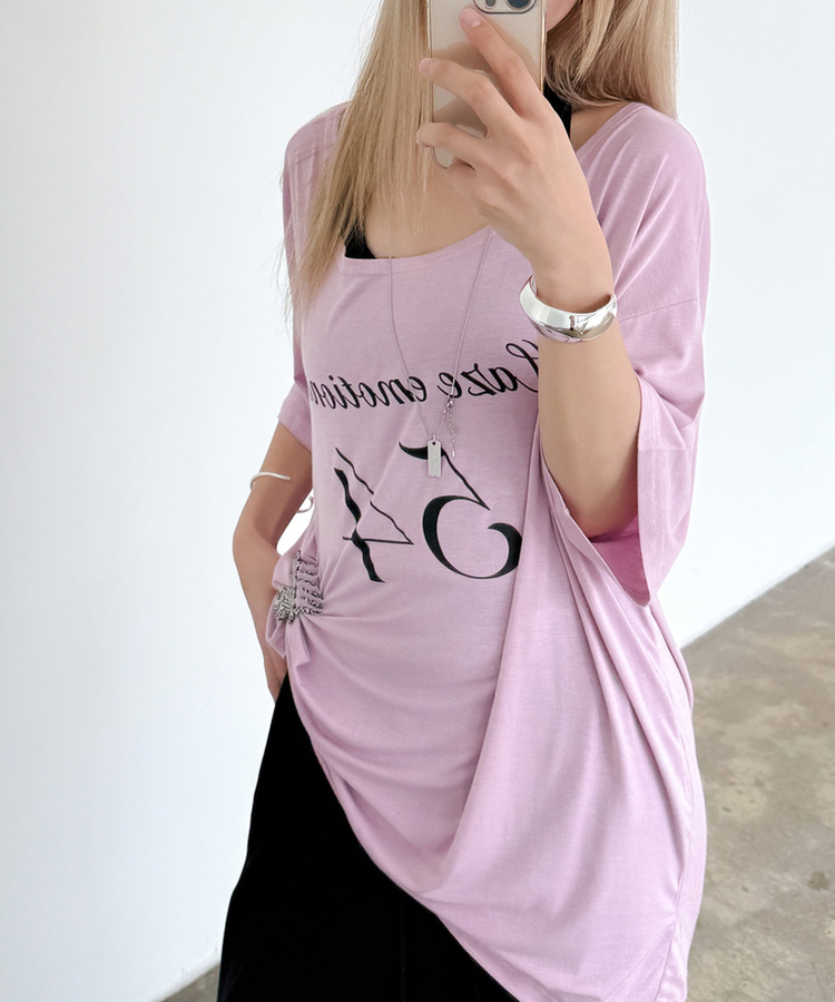 オフショルダーレタリングTシャツ(6color) LAVENDER PINK