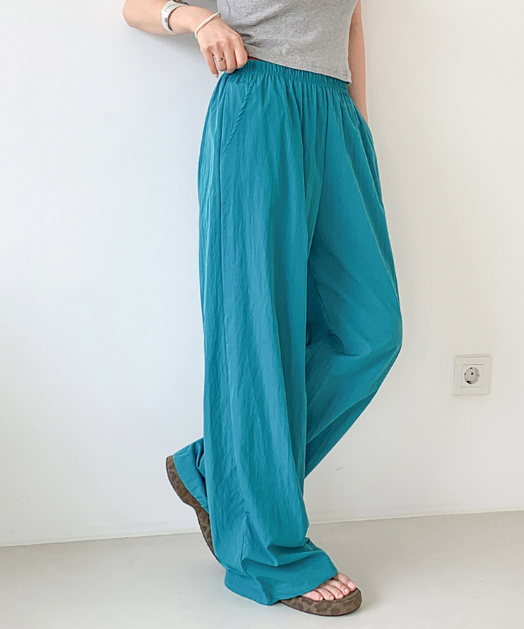 ストリングウエストゴムパンツ TEEL BLUE