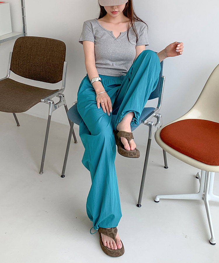 ストリングウエストゴムパンツ TEEL BLUE