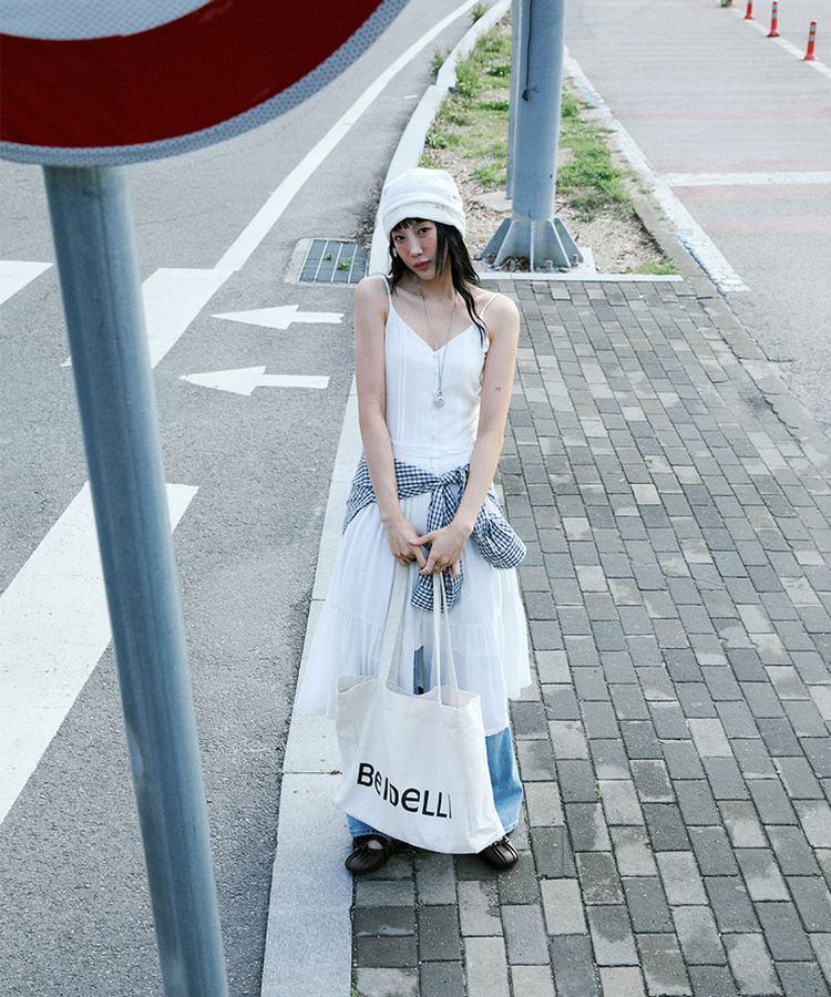ウエストリボンレイヤードロングワンピース WHITE