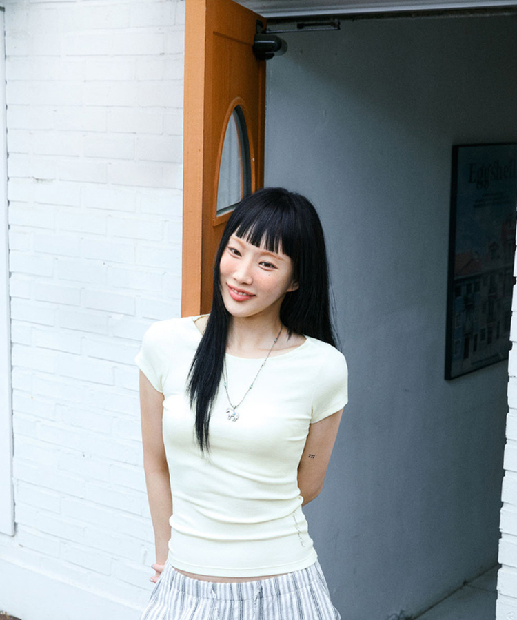 ボートネックリブスリム半袖Tシャツ WHITE