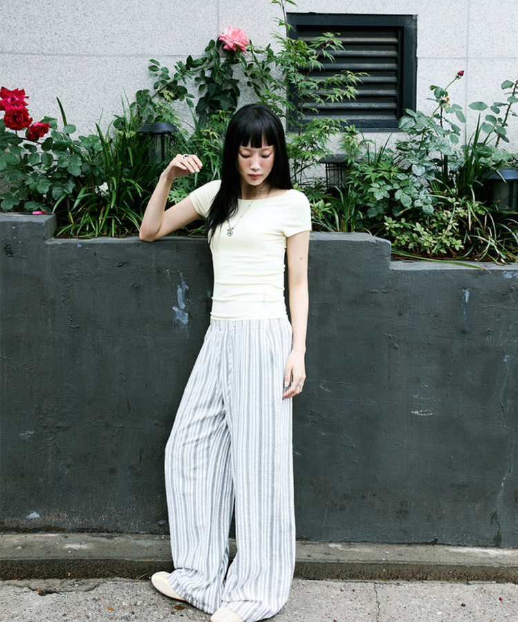 ボートネックリブスリム半袖Tシャツ WHITE