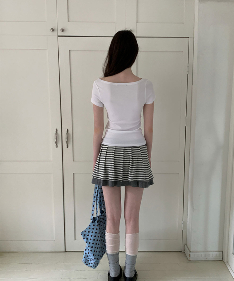 ボートネックリブスリム半袖Tシャツ WHITE