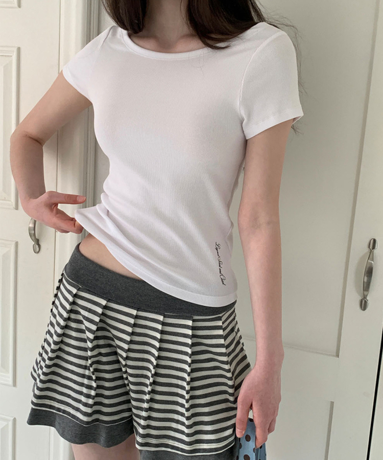 ボートネックリブスリム半袖Tシャツ WHITE