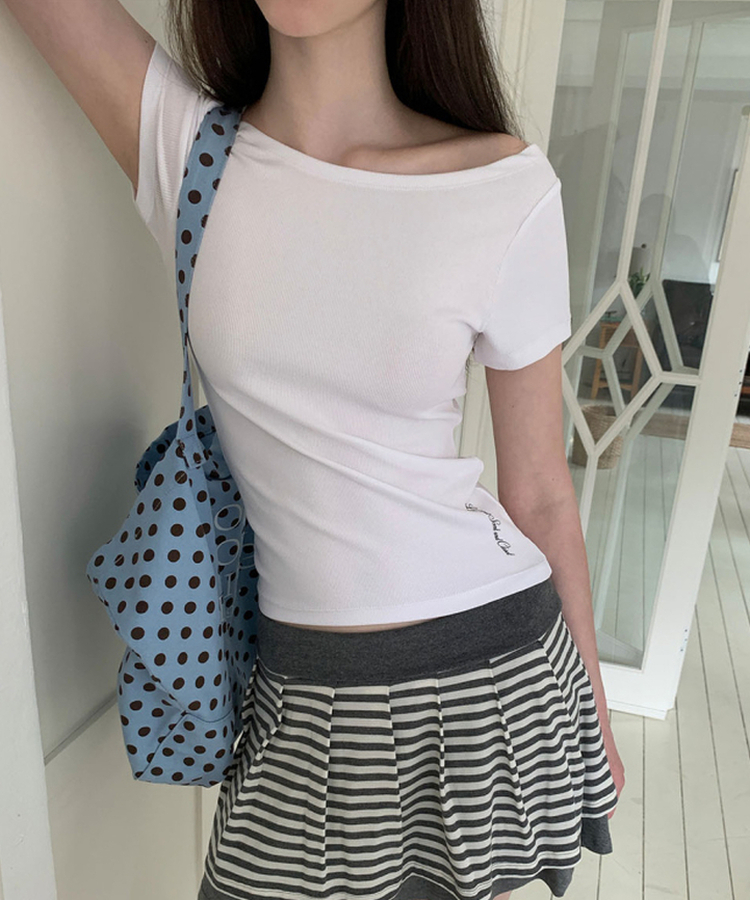 ボートネックリブスリム半袖Tシャツ WHITE