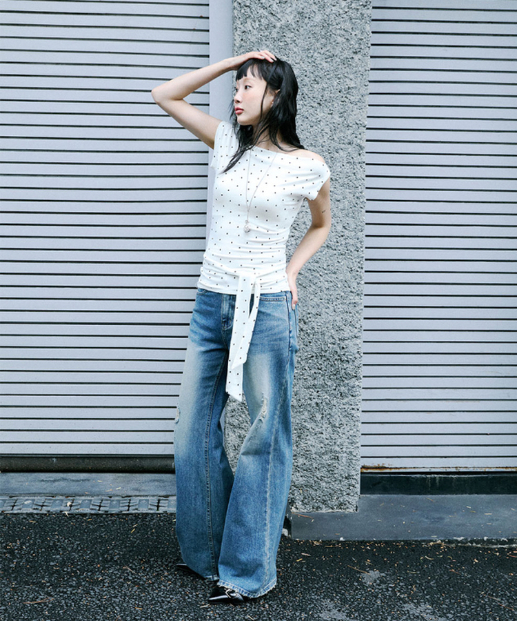 ドットワンショルダーラップTシャツ WHITE