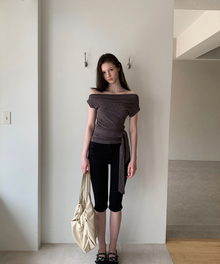 ドットワンショルダーラップTシャツ CHARCOAL
