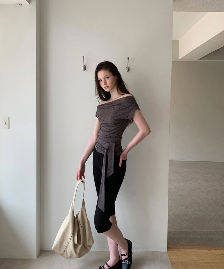 ドットワンショルダーラップTシャツ CHARCOAL