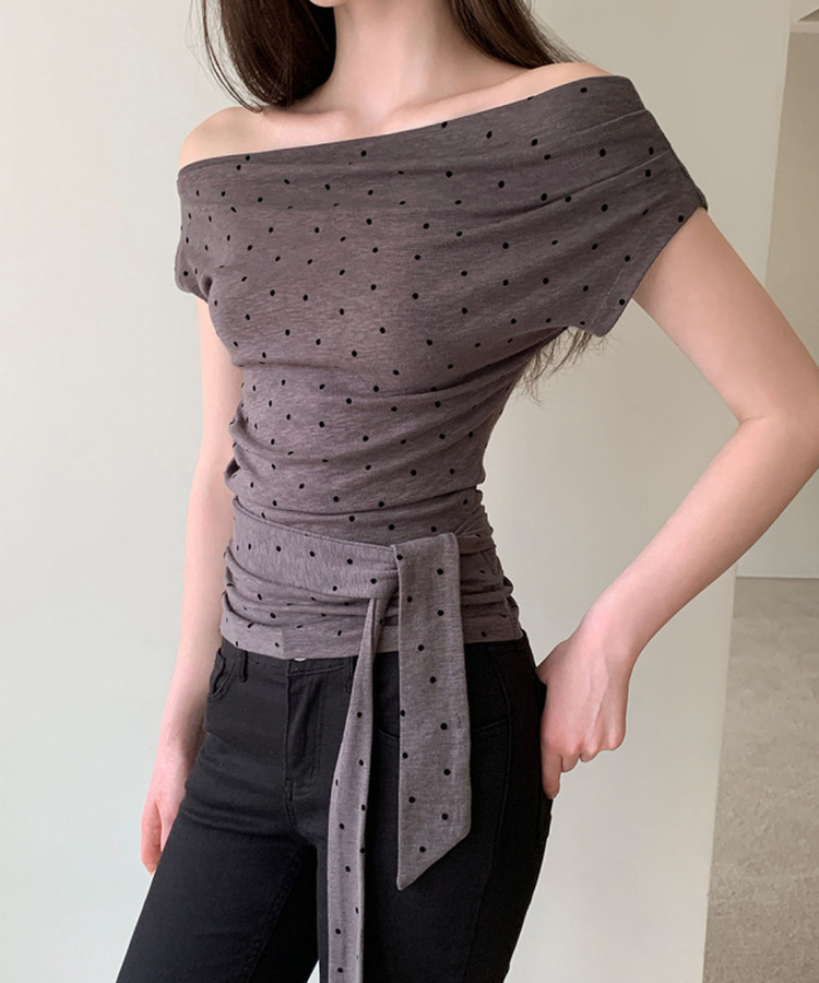ドットワンショルダーラップTシャツ CHARCOAL