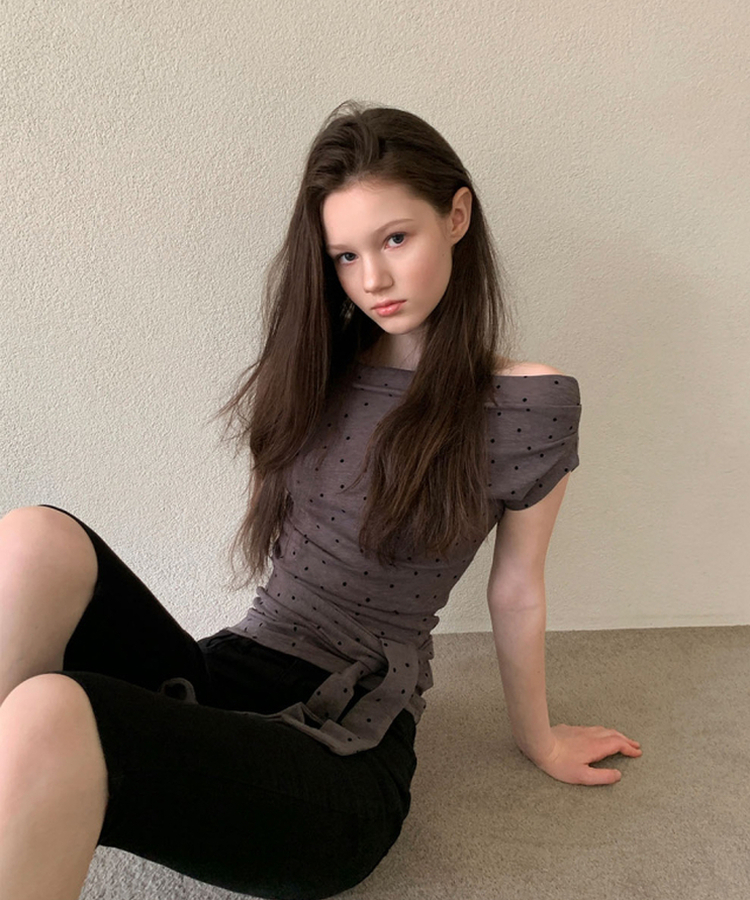 ドットワンショルダーラップTシャツ CHARCOAL