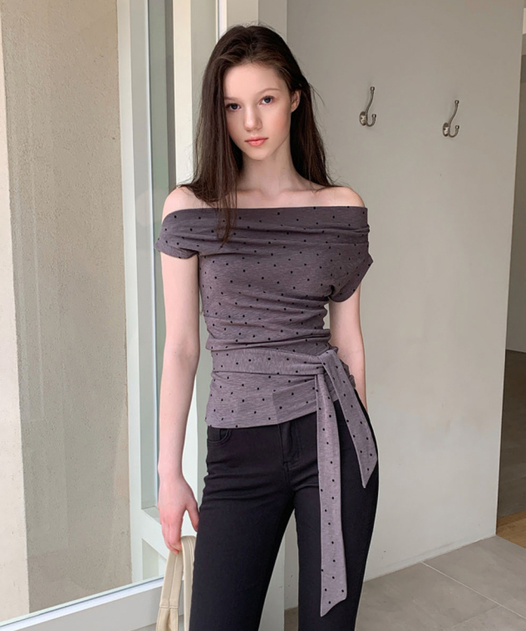 ドットワンショルダーラップTシャツ CHARCOAL