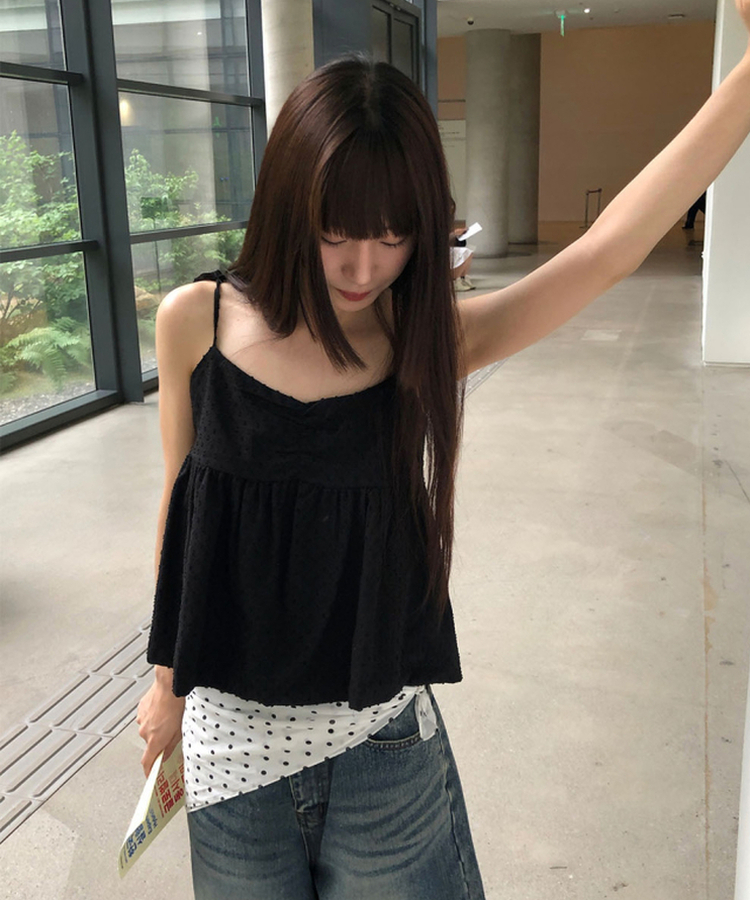 シャーリングキャミソールブラウス BLACK
