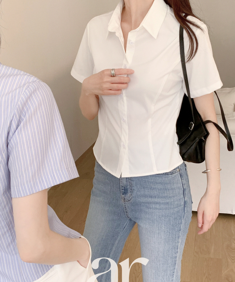 （MADE／2サイズ／スリムボディメイクフィット／無地＆ストライプ）スリムフィット ラインボディメイク 半袖シャツ IVORY