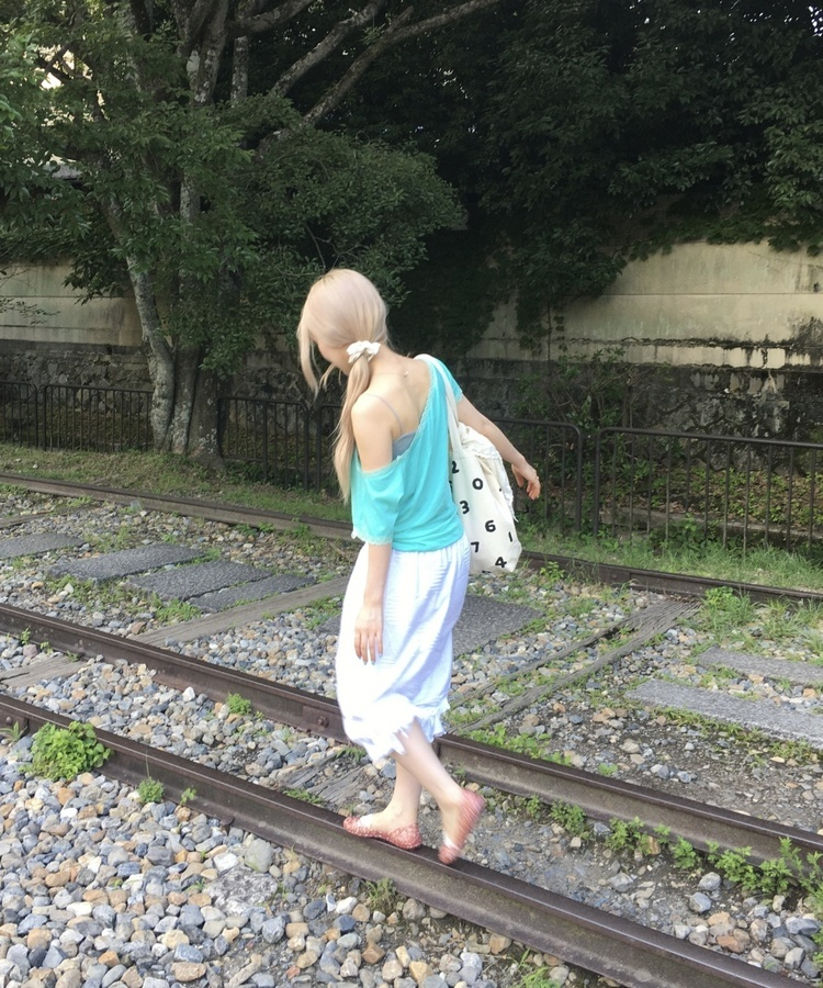 ドットフリルリボン7分丈パンツ IVORY