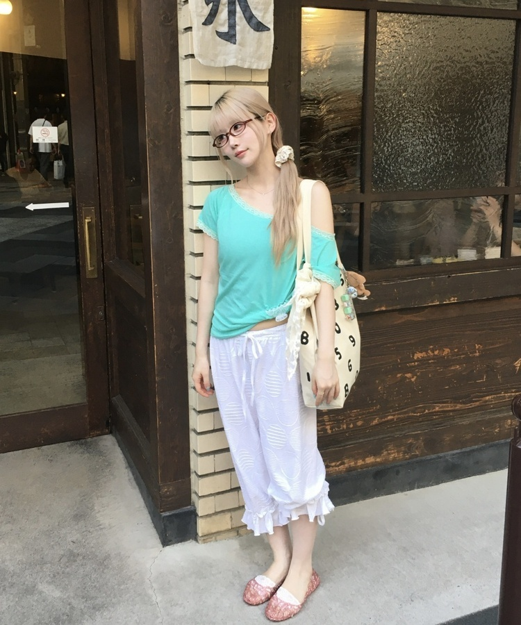 ドットフリルリボン7分丈パンツ IVORY