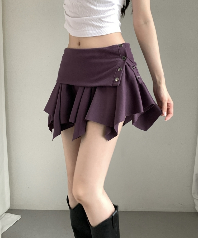 アシメボタンラップミニコットンスカート(5color) PURPLE