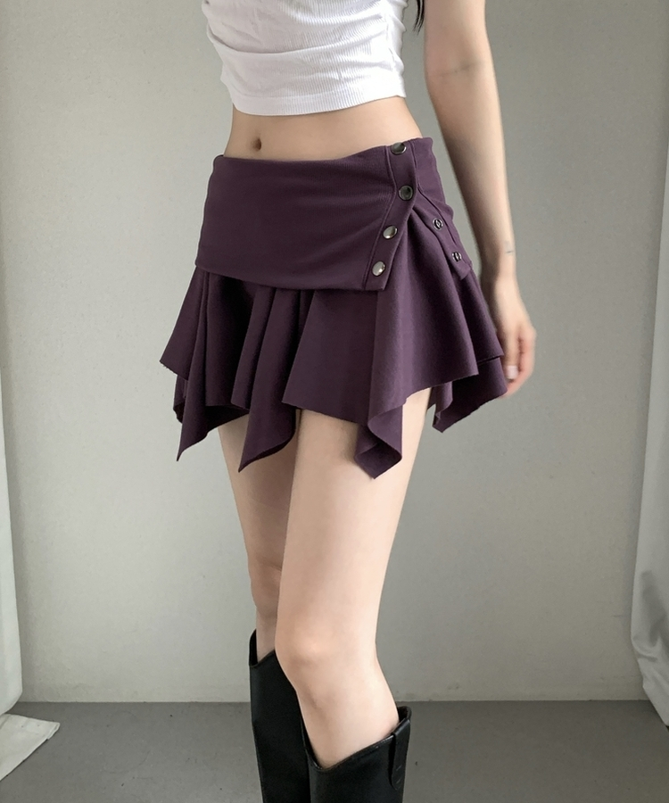 アシメボタンラップミニコットンスカート(5color) PURPLE