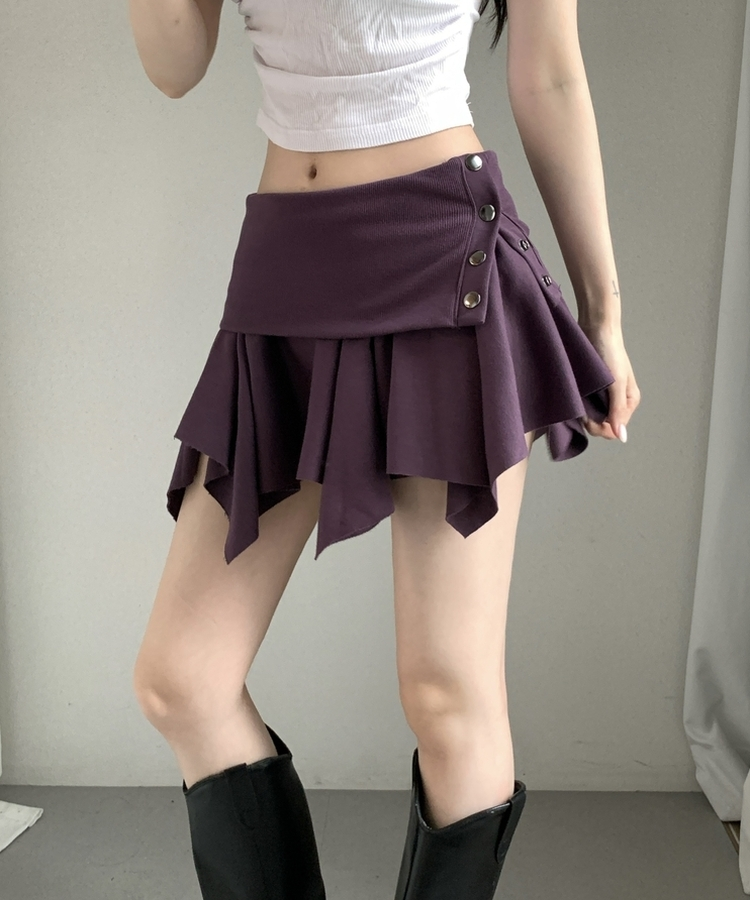 アシメボタンラップミニコットンスカート(5color) PURPLE