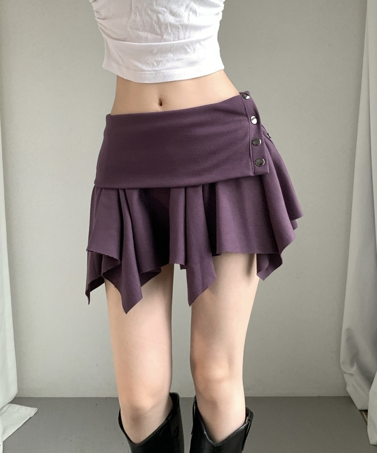 アシメボタンラップミニコットンスカート(5color) PURPLE