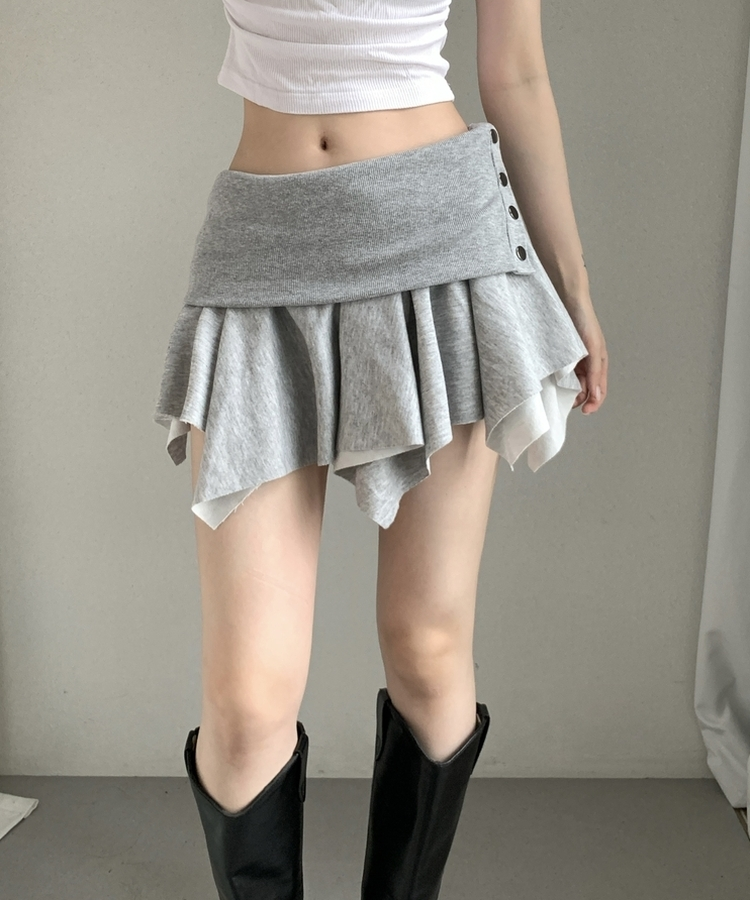 アシメボタンラップミニコットンスカート(5color) MELANGE
