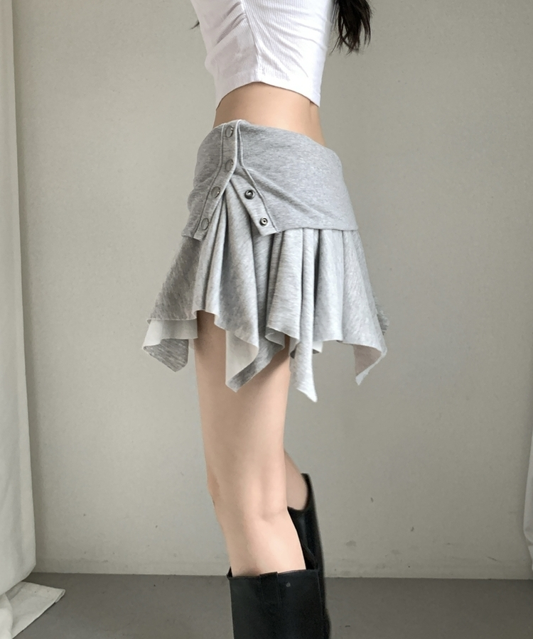 アシメボタンラップミニコットンスカート(5color) MELANGE