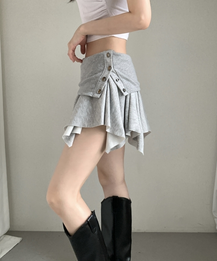 アシメボタンラップミニコットンスカート(5color) MELANGE
