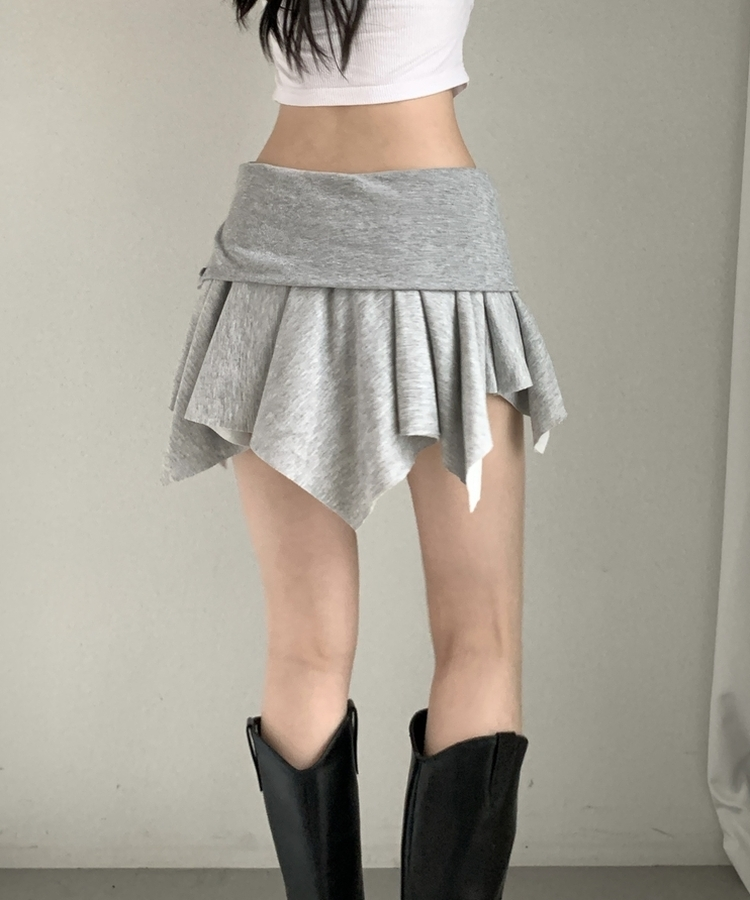 アシメボタンラップミニコットンスカート(5color) MELANGE