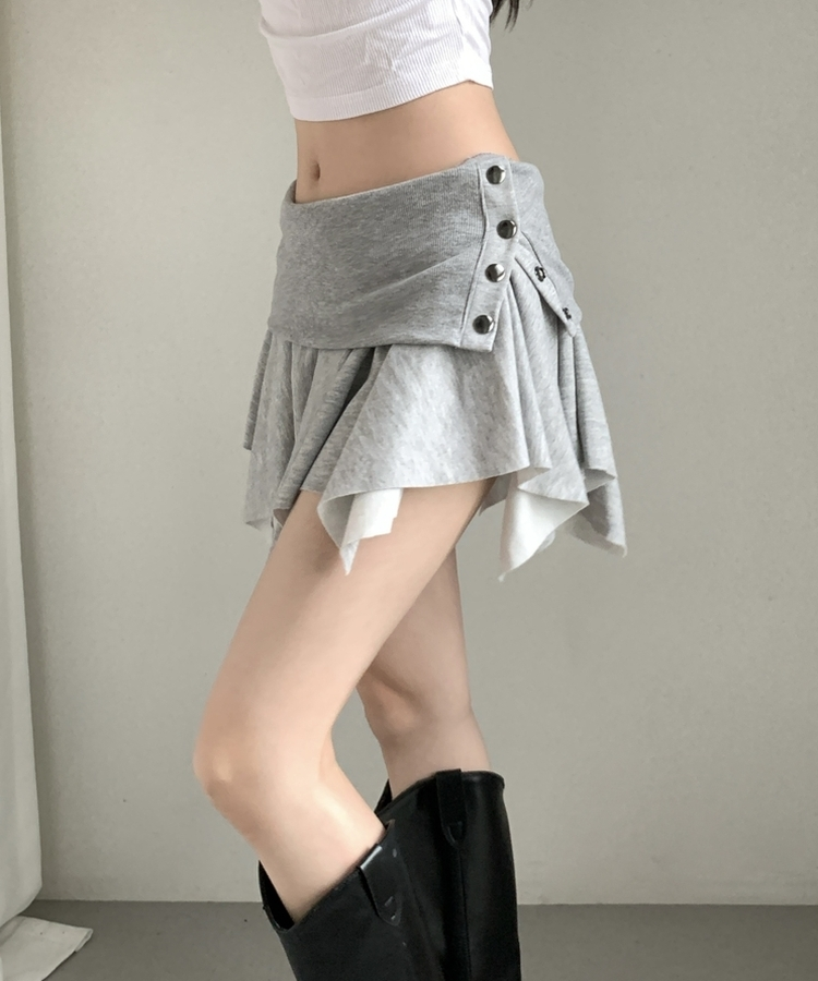 アシメボタンラップミニコットンスカート(5color) MELANGE