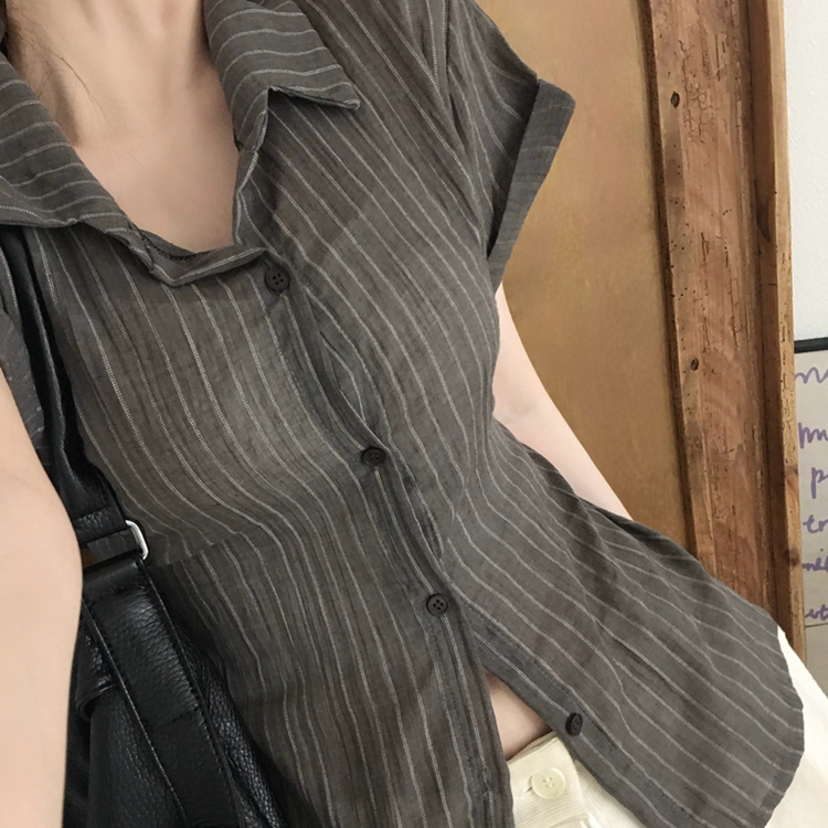 ストラップストライプシャツ CHARCOAL