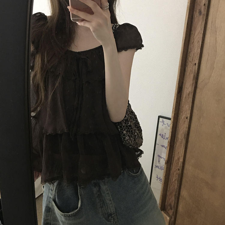 レースティアードキャミソールブラウス BROWN