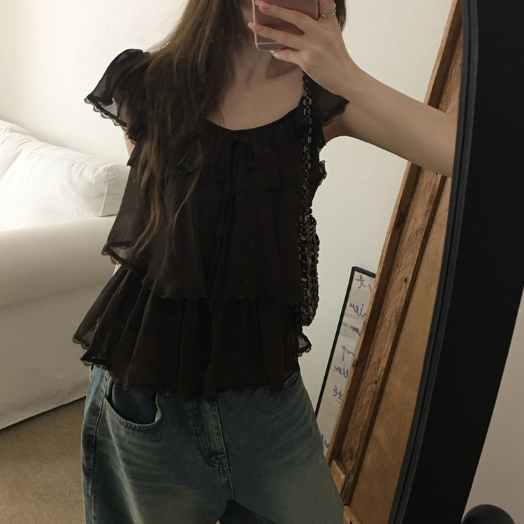 レースティアードキャミソールブラウス BROWN