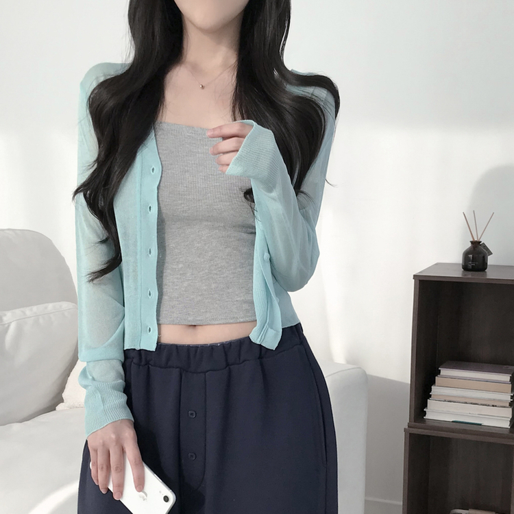 シアーVネック長袖ニットカーディガン(8color) SKY BLUE
