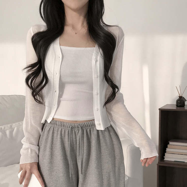 シアーVネック長袖ニットカーディガン(8color) IVORY