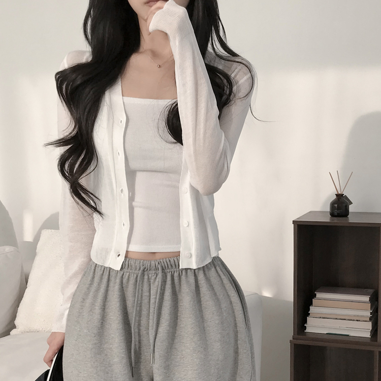 シアーVネック長袖ニットカーディガン(8color) IVORY