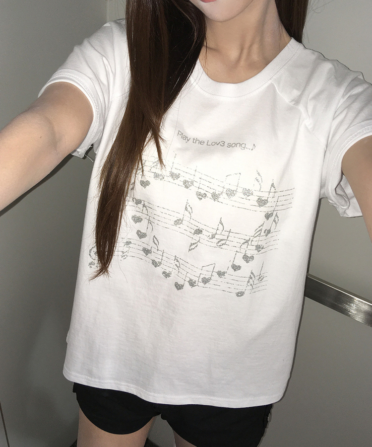 グリッターレタリング半袖Tシャツ WHITE