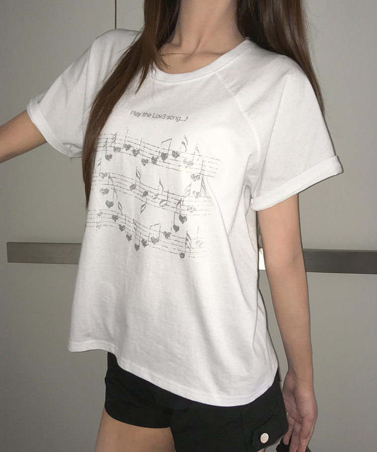 グリッターレタリング半袖Tシャツ WHITE
