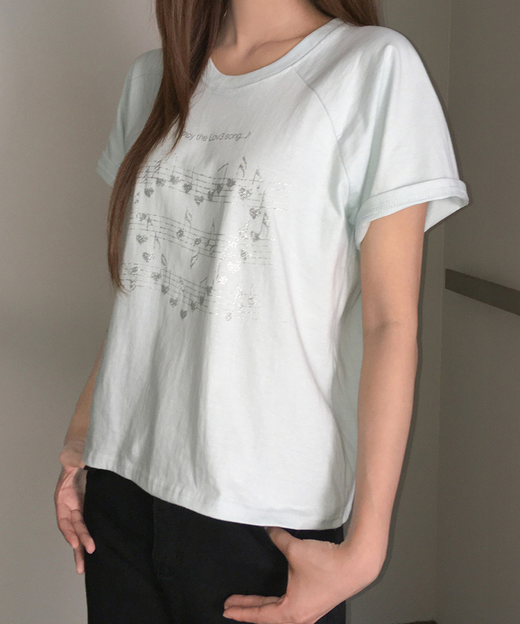 グリッターレタリング半袖Tシャツ MINT