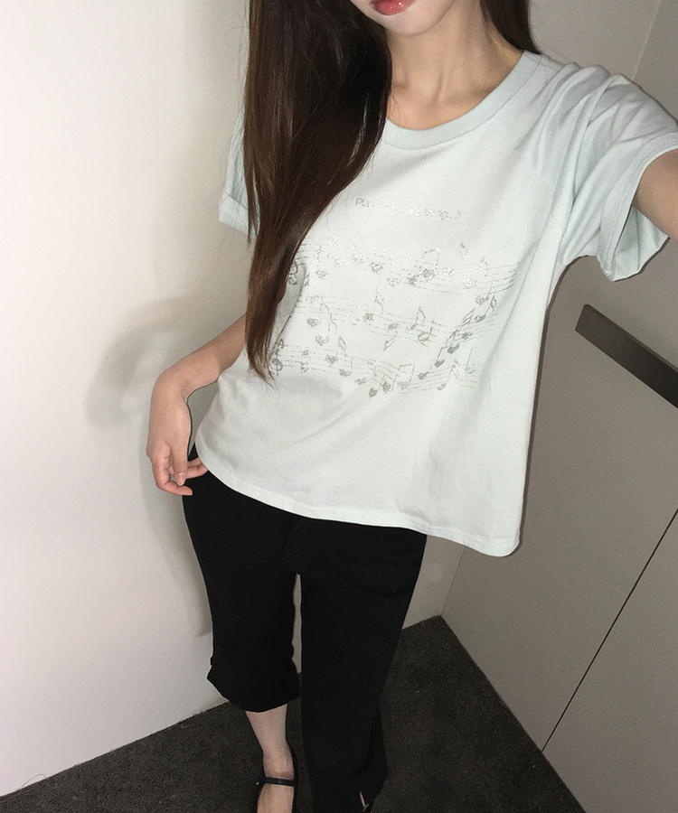 グリッターレタリング半袖Tシャツ MINT
