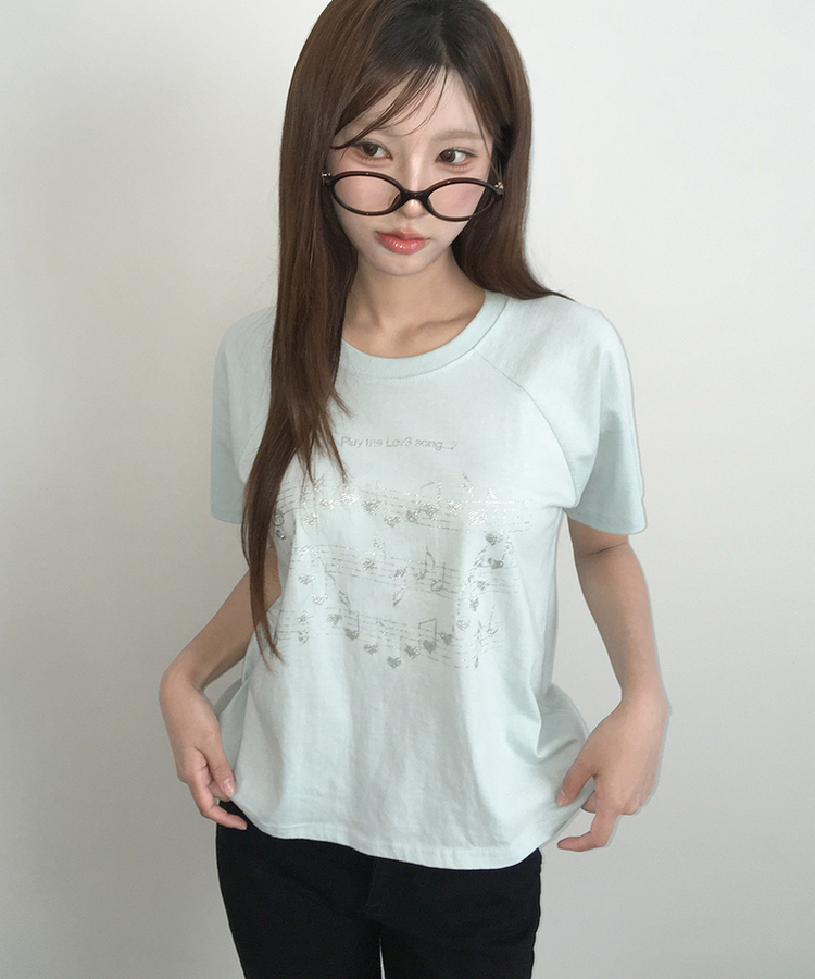 グリッターレタリング半袖Tシャツ MINT