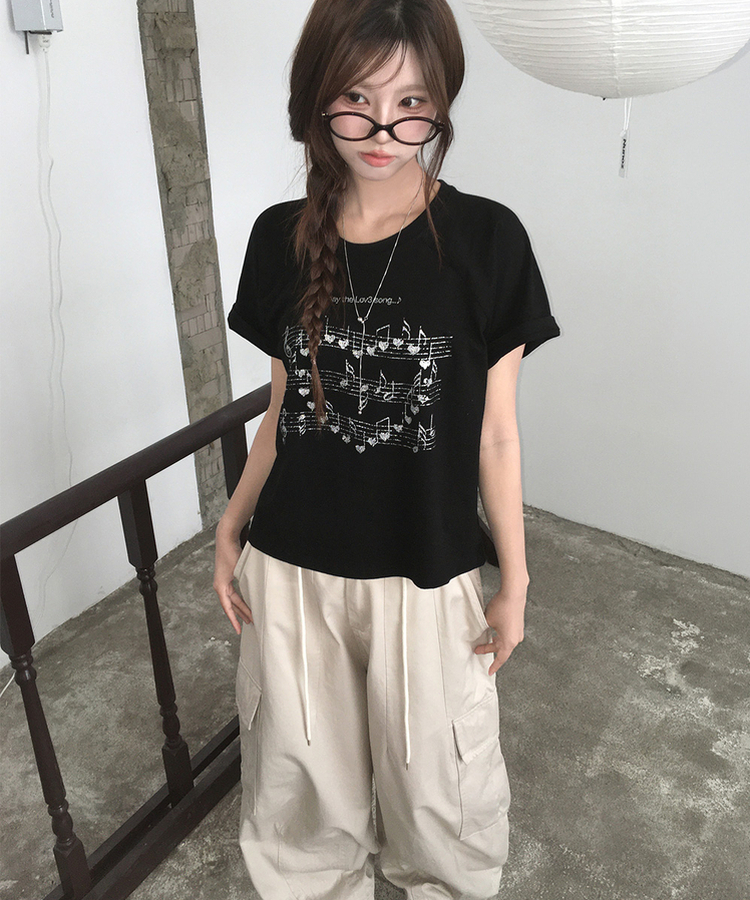 グリッターレタリング半袖Tシャツ BLACK