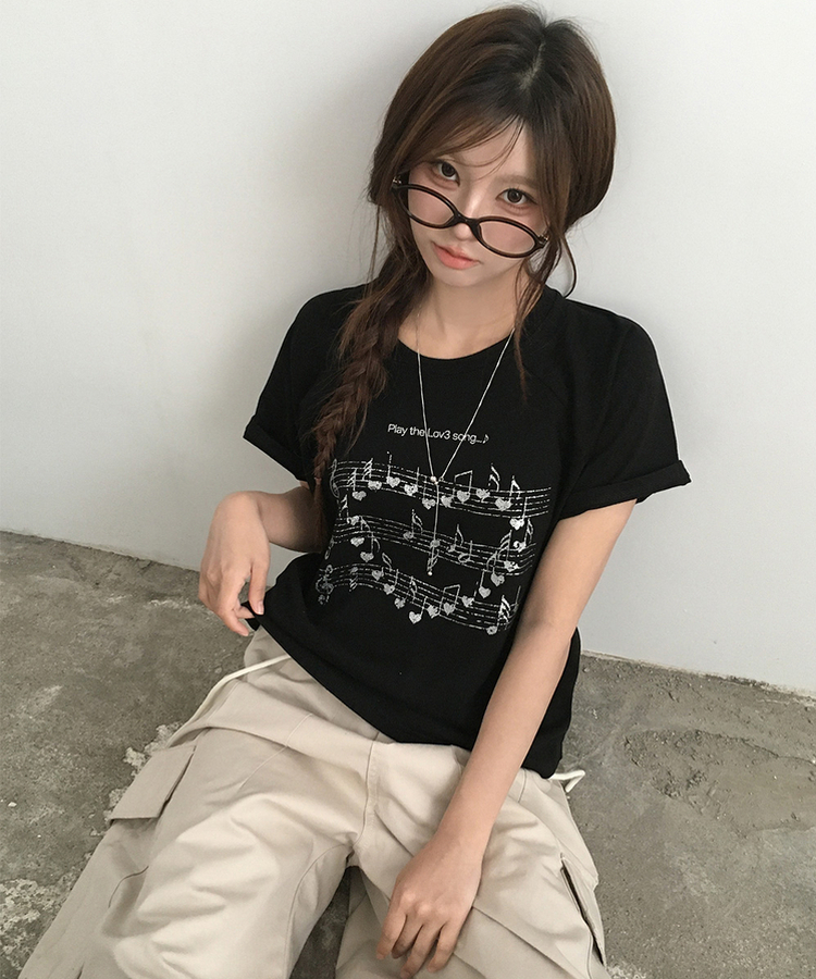 グリッターレタリング半袖Tシャツ BLACK