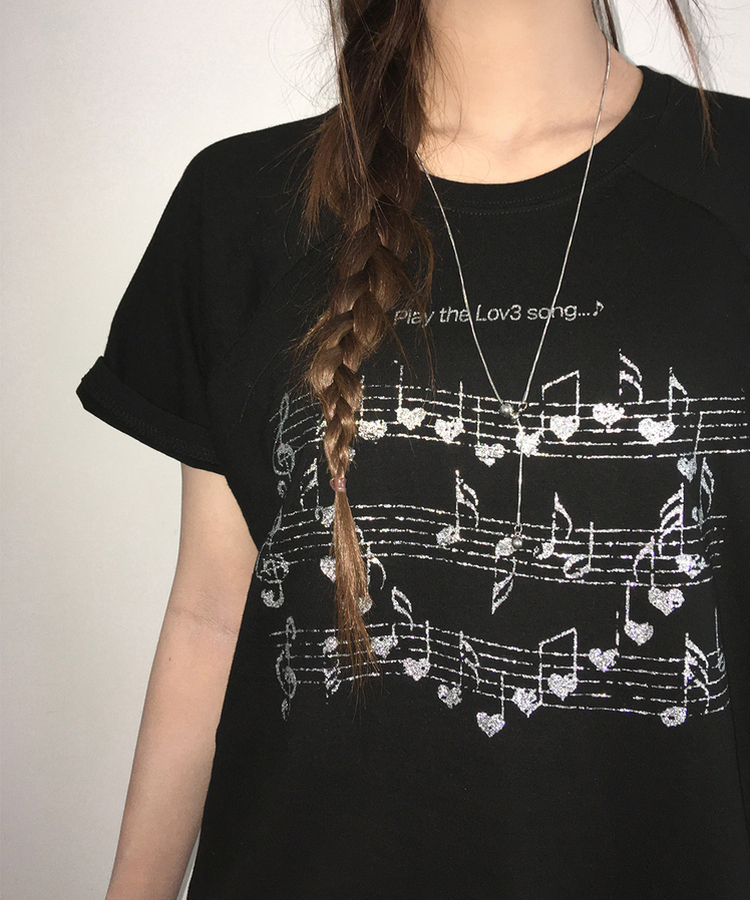 グリッターレタリング半袖Tシャツ BLACK