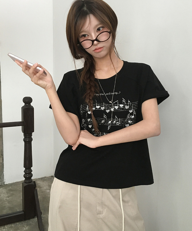 グリッターレタリング半袖Tシャツ BLACK