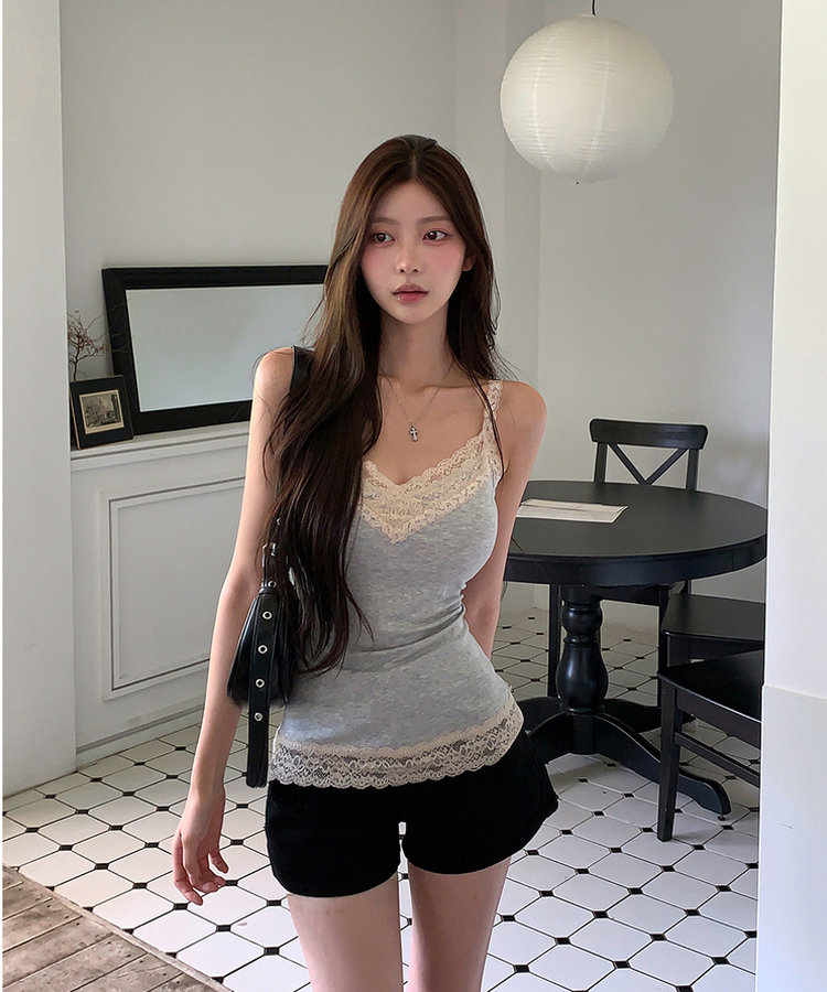 スリムレースVネックキャミソール GREY