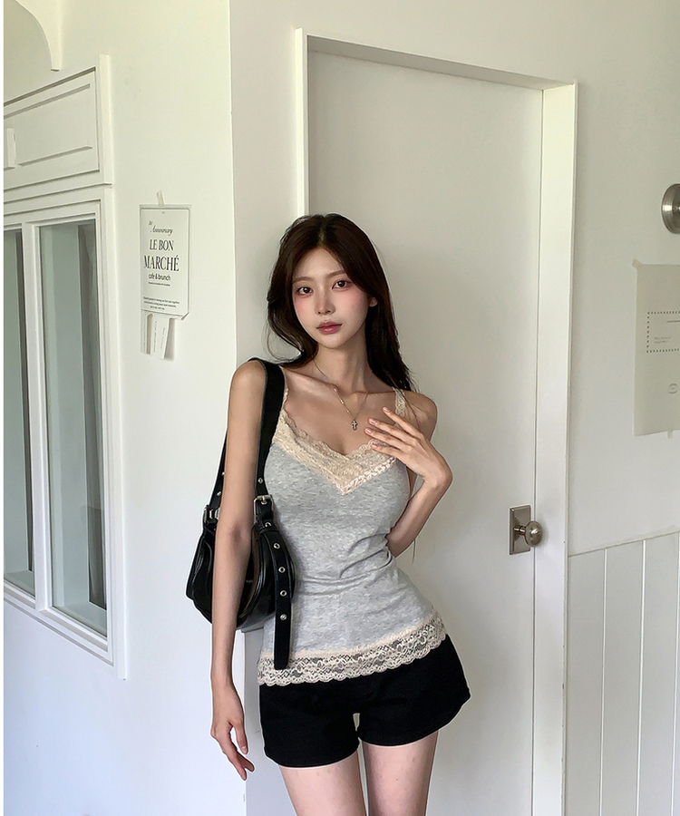 スリムレースVネックキャミソール GREY