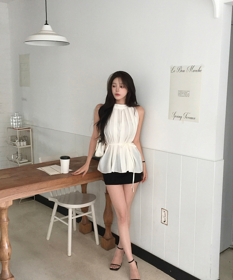 ホルターネックピンタックバックロングブラウス IVORY