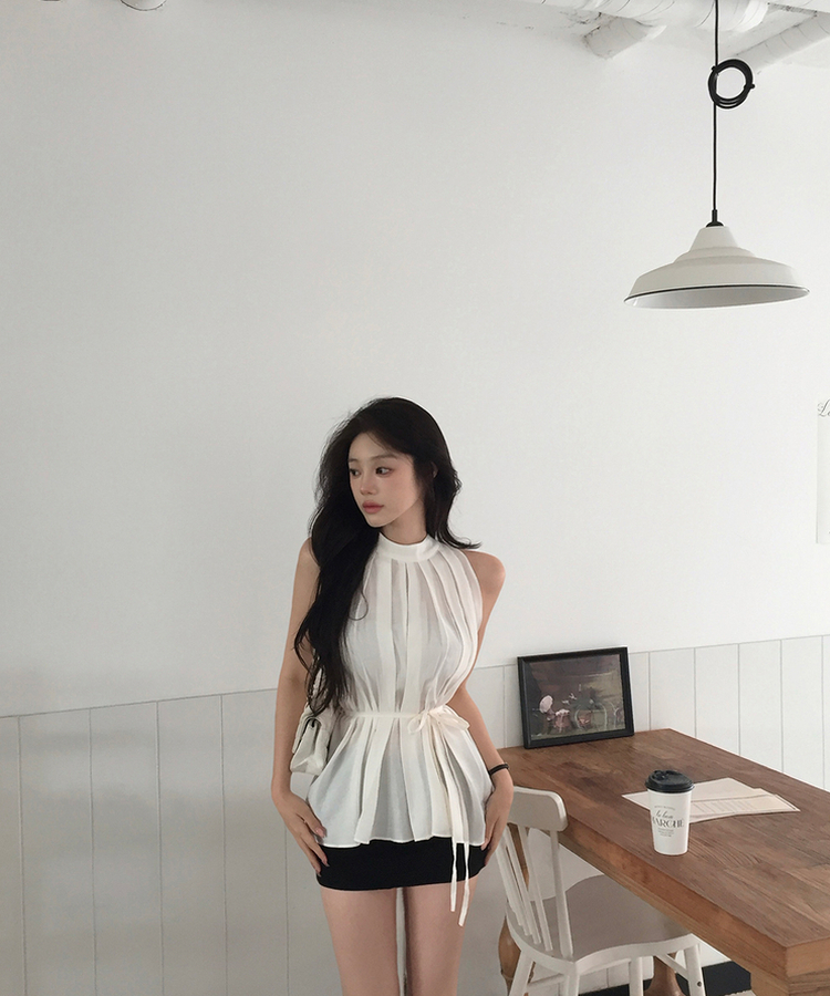 ホルターネックピンタックバックロングブラウス IVORY