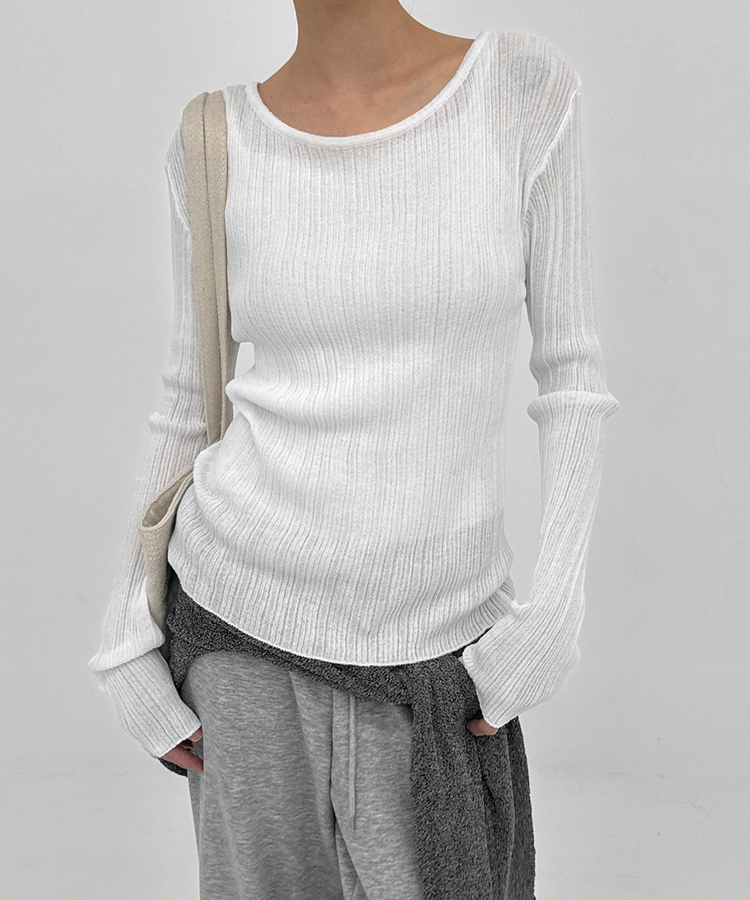 シアーロングスリーブ長袖サマーニット IVORY
